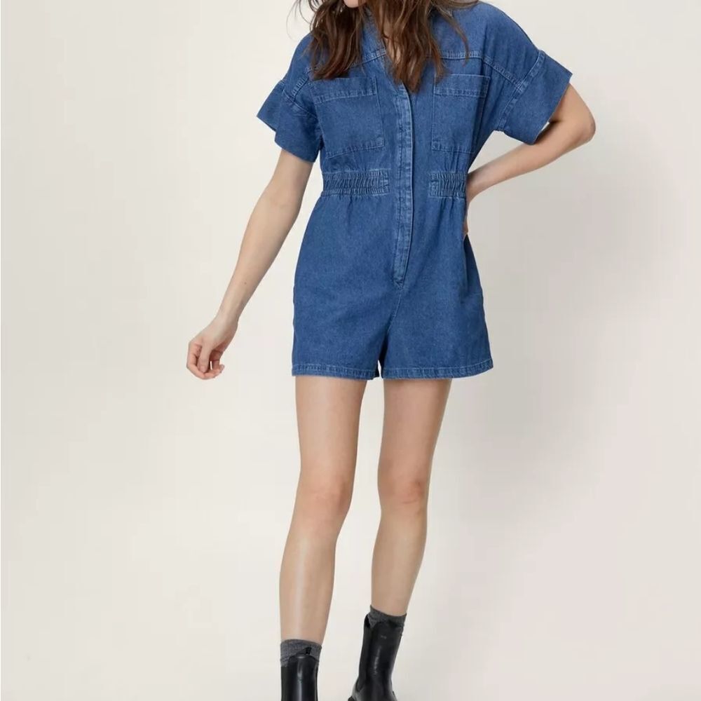 Nasty gal Denim short sleeve pocket romper Size 2 in denim